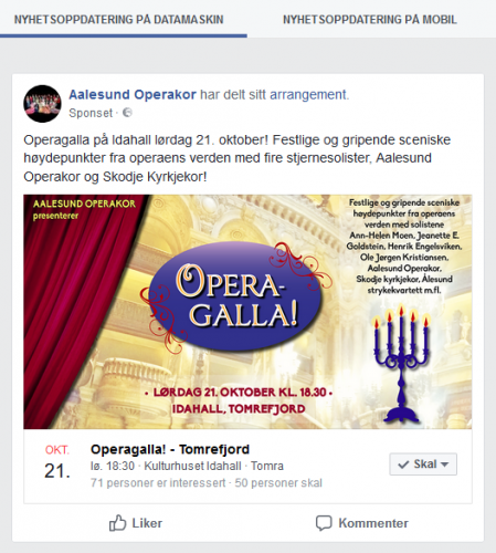 Facebook ad for opera gala